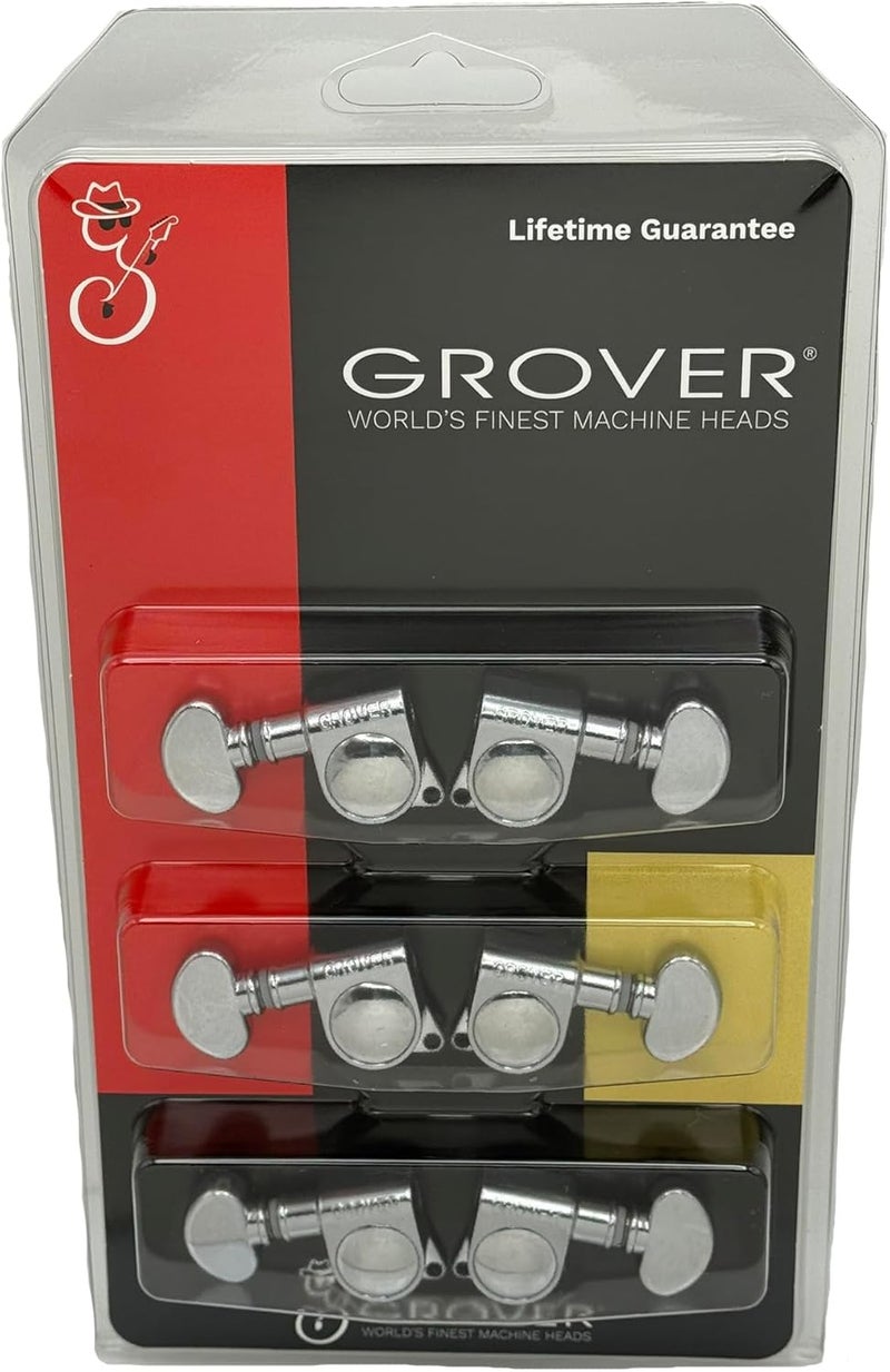 Tonebird Grover 406C Locking Rotomatics Guitar Tuners, Tuning Machines Set 3+3 18:1 Chrome Mid-Size "Mini" Tuning Keys with Dunlop Polish Cloth Bundle Tuner Heads with Small Kidney Button - Image 2